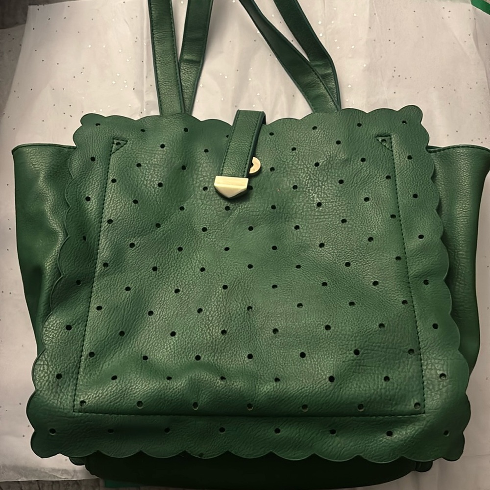 Nila Anthony Green Leather Shoulder Bag w/ Eyelet Design